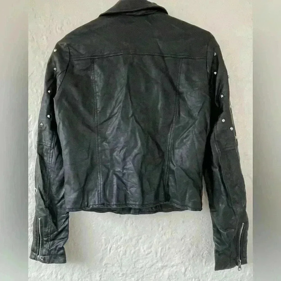 Ci Sono Black Faux Leather Silver Spiked Embellishment Jacket; size S - Picture 5 of 10